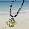 Summer Beach Zinc Alloy Shell Shape Pendant Round Printed Nylon Cord Necklaces for Women WG936D5-02-1