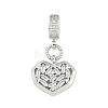 Brass Clear Cubic Zirconia Heart European Dangle Charms KK-Z090-04P-1