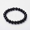 Natural Dyed & Heated Black Agate Round Beaded Stretch Bracelets BJEW-F203-09-6
