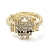 Real 18K Gold Plated Brass Pave Cubic Zirconia Adjustable Rings RJEW-M170-05G-01-2