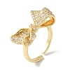 Bowknot Brass Micro Pave Clear Cubic Zirconia Open Cuff Rings for Women RJEW-C098-19G-1