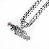 Hiphop Style Zinc Alloy Full Crystal Rhinestone Enamel Gun Shaped Pendant Cuban Link Chain Necklaces for Men WG2EDE4-02-2
