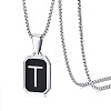 304 Stainless Steel Black Enamel Rectangle with Initial Pendant Box Chain Necklaces WG7737E-01-1