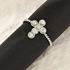 304 Stainless Steel Crystal Rhinestone Cuff Rings for Women RJEW-G338-03P-1