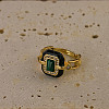 Brass Alloy & Clear Cubic Zirconia & Synthetic Malachite & Natural Black Agate Finger Rings FS-WG4BC4E-01-1