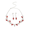 Leaf Brass Rhinestone Stud Dangle Earrings & Pendant Necklaces Set for Women SJEW-M102-03S-01-2