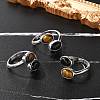 Natural Black Agate & Tiger Eye Finger Rings RJEW-A068-02P-03-1