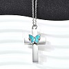 304 Stainless Steel Enamel Butterfly Cross Pendant Urn Ashes Necklaces NJEW-K393-03P-1