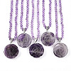 Natural Amethyst 4.5mm Round Beaded Flower Pendant Necklaces NJEW-T016-04M-2