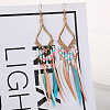 Bohemian Style Alloy Glass Seed Beaded Feather with Rhombus Chandelier Earrings FS-WG1E384-02-1