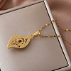 Vintage 304 Stainless Steel Glass Hollow Leaf Pendant Necklaces for Women Men MX3946-4