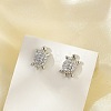 Brass Micro Pave Clear Cubic Zirconia Stud Earrings EJEW-R016-26P-03-2