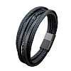 Braided Black Imitation Leather Multi-Strand Bracelets with 316L Stainless Steel Magnetic Clasps for Men WGFAA79-02-3