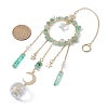 Natural Green Aventurine Chip Pendant Decorations with Brass Moon & Cable Chain & Electroplated Quartz Crystal Tassel HJEW-JM01650-01-3