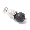 Natural Lava Rock & Shell Pearl Round Pendants PALLOY-JF04718-4
