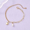 Heart Brass & Natural Cultured Freshwater Pearl Charms Bracelets BJEW-JB12923-1