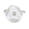 Flower Brass Micro Pave Cubic Zirconia & Enamel Cuff Ring Settings KK-CBAC351-06P-01-1