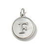 Brass Pave Natural Shell Flat Round with Letter Charms KK-Z115-13P-F-1