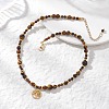 Tree of Life 304 Stainless Steel Pendant Natural Tiger Eye Round Beaded Necklaces NJEW-JN05712-2