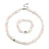 Natural Rose Quartz Chips Beaded Necklace & Stretc Bracelet SJEW-JS01281-02-1