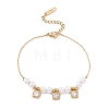 Square Cubic Zirconia Charm Bracelet with Acrylic Pearl BJEW-F396-20G-01-1