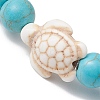 Round & Turtle Dyed Synthetic Turquoise & Magnesite Beaded Stretch Bracelets for Women BJEW-JB10936-02-3