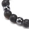 Natural Lava Rock & Synthetic Hematite Beaded Stretch Bracelet BJEW-JB08456-5