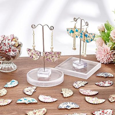  48Pcs 8 Colors Printed Flower Wood Pendants WOOD-NB0002-28-1