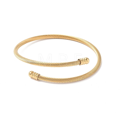 PVD Vacuum Plating 304 Stainless Steel Open Cuff Bangle with Oval Beaded X1-BJEW-C031-01G-1