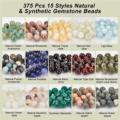  375Pcs 15 Styles Natural & Synthetic Gemstone Beads G-NB0003-87-1