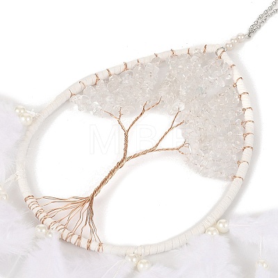 Wire Wrapped Natural Quartz Crystal Chip Teardrop with Tree of Life Wind Chime HJEW-K067-09P-06-1