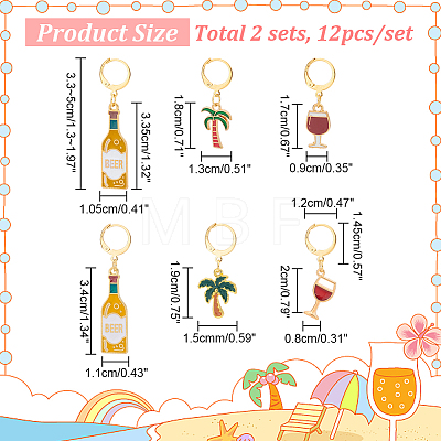 12Pcs 6 Style Wine & Beer & Coconut Tree Locking Stitch Markers HJEW-PH01603-1