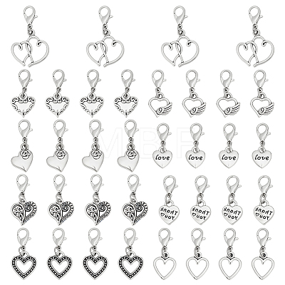 36Pcs 9 Styles Alloy Heart Pendant Decorations HJEW-GO00260-1