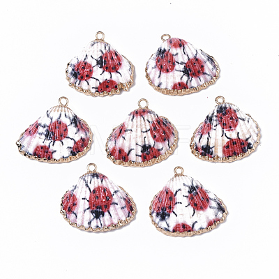Electroplate Printed Natural Scallop Shell Pendants X-SSHEL-R047-04-A07-1