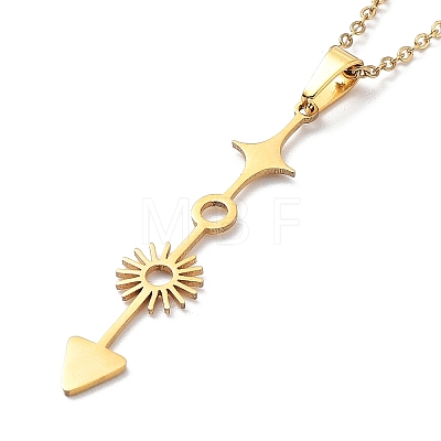 201 Stainless Steel Arrow & Sun & Star Pendant Necklace with Cable Chains NJEW-Q317-10G-1