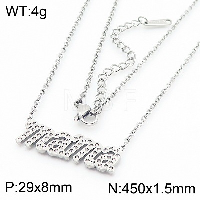 304 Stainless Steel Crystal Rhinestone Word Mama Pendant Necklaces for Mother's Day FS-WG743BF-08-1