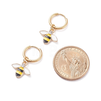 Bee Theme Enamel Dangle Hoop Earrings EJEW-JE04809-1
