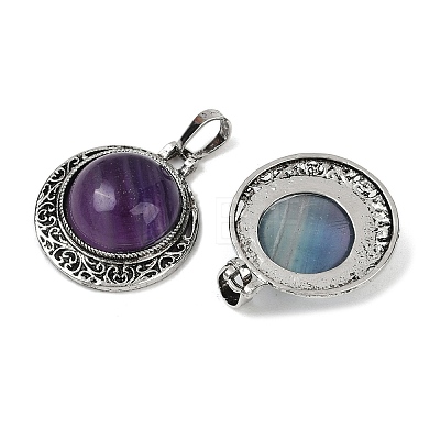 Natural Fluorite Half Round Pendants PALLOY-R159-01AS-10-1