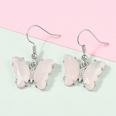 Natural Rose Quartz Brass Dangle Earrings EJEW-M081-01P-02-1