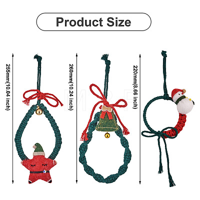 Crafans 3Pcs 3 Style Christmas Theme Cotton Weave Pendant Decorations Sets HJEW-CF0001-12-1