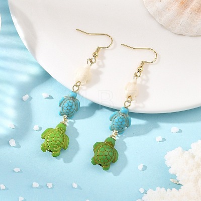 Dyed Tortoise Synthetic Turquoise Dangle Earrings EJEW-JE07362-03-1