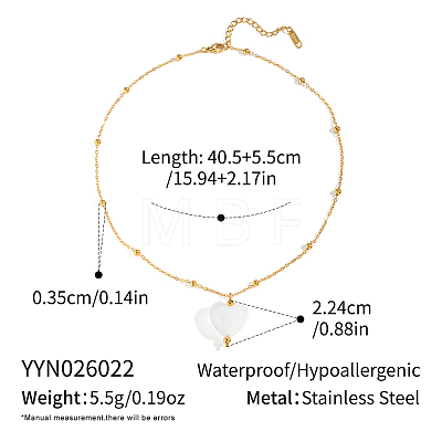 Summer White Resin Love Heart Pendant 304 Stainless Steel Satellite Chain Necklaces for Women PD0685-2-1