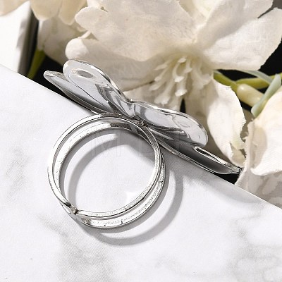 Flower Stainless Steel Open Cuff Ring for Women RJEW-R006-03P-02-1