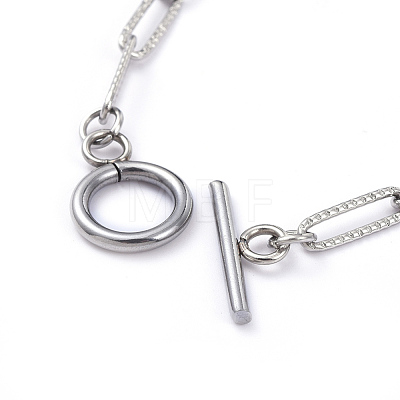 304 Stainless Steel Textured Paperclip Chain Bracelets BJEW-JB05112-1