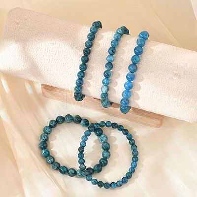 Natural Apatite Round Round Beaded Stretch Bracelets BJEW-G697-01A-1
