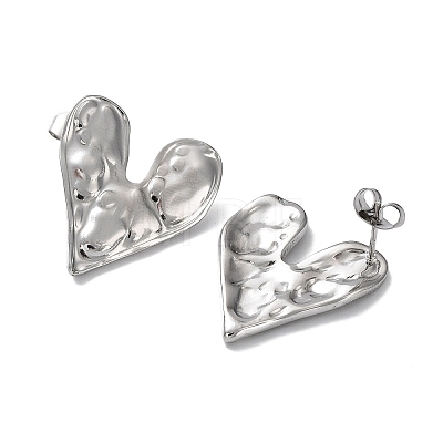 304 Stainless Steel Heart Ear Studs for Women EJEW-P234-17P-1