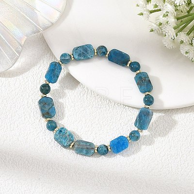 Natural Apatite Rectangle and Round Beaded Stretch Bracelets BJEW-JB14493-01-1
