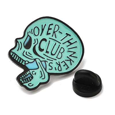 Gothic Over-Thinker Club Skull Alloy Enamel Pins Brooches for Backpack Clothes JEWB-S028-09B-1