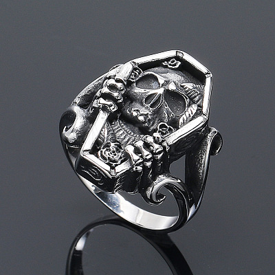 Coffin with Skull Men's Titanium Steel Finger Rings PW-WGF83F4-02-1