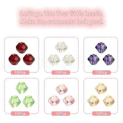 90Pcs 6 Colors Faceted Transparent Glass Beads GLAA-Q026-05-1